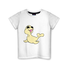 Детская футболка хлопок с принтом Милый тюлень в Кировске, 100% хлопок | круглый вырез горловины, полуприлегающий силуэт, длина до линии бедер | веселый тюлень | животные | забавный тюлень | милый тюлень | морской лев | тюлень
