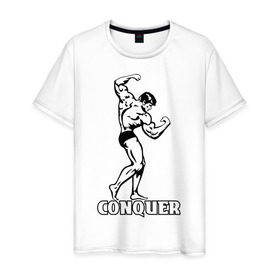 Мужская футболка хлопок с принтом Conquer (побеждать). в Кировске, 100% хлопок | прямой крой, круглый вырез горловины, длина до линии бедер, слегка спущенное плечо. | Тематика изображения на принте: 