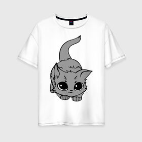 Женская футболка хлопок Oversize с принтом Котенок в Кировске, 100% хлопок | свободный крой, круглый ворот, спущенный рукав, длина до линии бедер
 | домашние животные | кот | коты | кошка | кошки