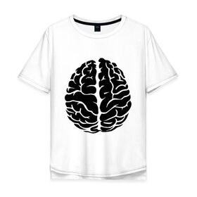 Мужская футболка хлопок Oversize с принтом Он - мозг в Кировске, 100% хлопок | свободный крой, круглый ворот, “спинка” длиннее передней части | голова | левое и правое полушарие | мозг | он   мозг | открытый мозг | парные | полушарие мозга