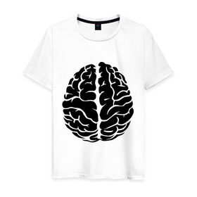 Мужская футболка хлопок с принтом Он - мозг в Кировске, 100% хлопок | прямой крой, круглый вырез горловины, длина до линии бедер, слегка спущенное плечо. | голова | левое и правое полушарие | мозг | он   мозг | открытый мозг | парные | полушарие мозга