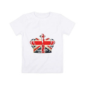 Детская футболка хлопок с принтом Корона, флаг Британии в Кировске, 100% хлопок | круглый вырез горловины, полуприлегающий силуэт, длина до линии бедер | британия | королевская корона | корона | корона с британским флагом | флаг британии