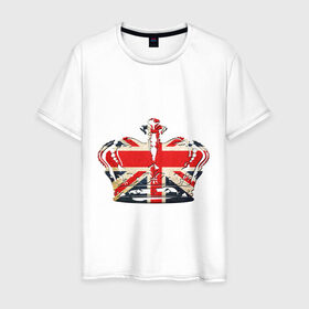 Мужская футболка хлопок с принтом Корона, флаг Британии в Кировске, 100% хлопок | прямой крой, круглый вырез горловины, длина до линии бедер, слегка спущенное плечо. | британия | королевская корона | корона | корона с британским флагом | флаг британии