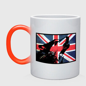 Кружка хамелеон с принтом Британский волк в Кировске, керамика | меняет цвет при нагревании, емкость 330 мл | волк | волк флаг британии | дикое животное | собака | флаг британии | хищник