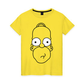 Женская футболка хлопок с принтом Гомер лицо в Кировске, 100% хлопок | прямой крой, круглый вырез горловины, длина до линии бедер, слегка спущенное плечо | гомер