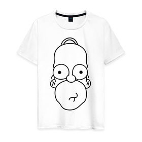 Мужская футболка хлопок с принтом Гомер лицо в Кировске, 100% хлопок | прямой крой, круглый вырез горловины, длина до линии бедер, слегка спущенное плечо. | гомер