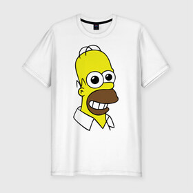 Мужская футболка премиум с принтом Гомер с расширенными зрачками в Кировске, 92% хлопок, 8% лайкра | приталенный силуэт, круглый вырез ворота, длина до линии бедра, короткий рукав | гомер