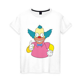 Женская футболка хлопок с принтом Клоун красти в Кировске, 100% хлопок | прямой крой, круглый вырез горловины, длина до линии бедер, слегка спущенное плечо | simpsons | клоун | мультики | мультфильмы | симпсоны