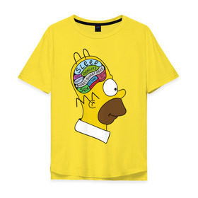 Мужская футболка хлопок Oversize с принтом Мозг Гомера в Кировске, 100% хлопок | свободный крой, круглый ворот, “спинка” длиннее передней части | гомер