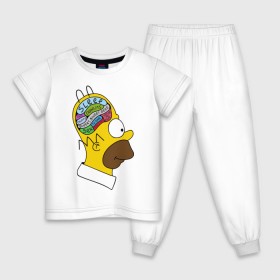 Детская пижама хлопок с принтом Мозг Гомера в Кировске, 100% хлопок |  брюки и футболка прямого кроя, без карманов, на брюках мягкая резинка на поясе и по низу штанин
 | гомер