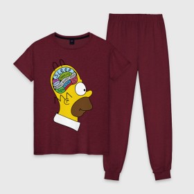 Женская пижама хлопок с принтом Мозг Гомера в Кировске, 100% хлопок | брюки и футболка прямого кроя, без карманов, на брюках мягкая резинка на поясе и по низу штанин | гомер