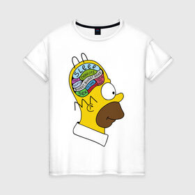 Женская футболка хлопок с принтом Мозг Гомера в Кировске, 100% хлопок | прямой крой, круглый вырез горловины, длина до линии бедер, слегка спущенное плечо | гомер