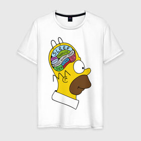 Мужская футболка хлопок с принтом Мозг Гомера в Кировске, 100% хлопок | прямой крой, круглый вырез горловины, длина до линии бедер, слегка спущенное плечо. | гомер
