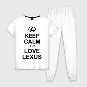 Женская пижама хлопок с принтом keep calm and love lexus в Кировске, 100% хлопок | брюки и футболка прямого кроя, без карманов, на брюках мягкая резинка на поясе и по низу штанин | автомобили | машины | сохраняй спокойствие и люби лексус | тачки