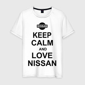 Мужская футболка хлопок с принтом Keep calm and love nissan в Кировске, 100% хлопок | прямой крой, круглый вырез горловины, длина до линии бедер, слегка спущенное плечо. | автомобили | машины | сохраняй спокойствие и люби ниссан | тачки