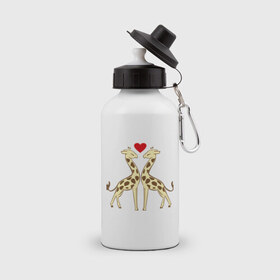 Бутылка спортивная с принтом Влюбленные жирафы в Кировске, металл | емкость — 500 мл, в комплекте две пластиковые крышки и карабин для крепления | влюбленные жирафы | влюбленным | жираф | жирафы | сердце