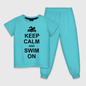 Детская пижама хлопок с принтом Keep calm and swim on. в Кировске, 100% хлопок |  брюки и футболка прямого кроя, без карманов, на брюках мягкая резинка на поясе и по низу штанин
 | keep calm | keep calm and swim on | плавание | пловец