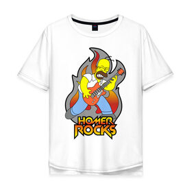 Мужская футболка хлопок Oversize с принтом Homer Rocks в Кировске, 100% хлопок | свободный крой, круглый ворот, “спинка” длиннее передней части | гомер