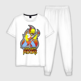 Мужская пижама хлопок с принтом Homer Rocks в Кировске, 100% хлопок | брюки и футболка прямого кроя, без карманов, на брюках мягкая резинка на поясе и по низу штанин
 | гомер
