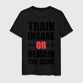 Мужская футболка хлопок с принтом Train insane в Кировске, 100% хлопок | прямой крой, круглый вырез горловины, длина до линии бедер, слегка спущенное плечо. | train | train insane | безумный поезд | тренировка