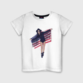 Детская футболка хлопок с принтом American girl в Кировске, 100% хлопок | круглый вырез горловины, полуприлегающий силуэт, длина до линии бедер | swag | usa | америка | американский флаг | девушка | сша