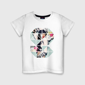Детская футболка хлопок с принтом Geometric photo в Кировске, 100% хлопок | круглый вырез горловины, полуприлегающий силуэт, длина до линии бедер | Тематика изображения на принте: geometric | геометрик | девушка в геометрий | девушка с цветами