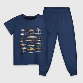 Детская пижама хлопок с принтом Популярные виды рыб в Кировске, 100% хлопок |  брюки и футболка прямого кроя, без карманов, на брюках мягкая резинка на поясе и по низу штанин
 | рыба | рыбалка | рыбачить | туризм | туристические | туристу | улов