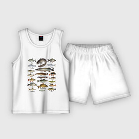 Детская пижама с шортами хлопок с принтом Популярные виды рыб в Кировске,  |  | Тематика изображения на принте: рыба | рыбалка | рыбачить | туризм | туристические | туристу | улов