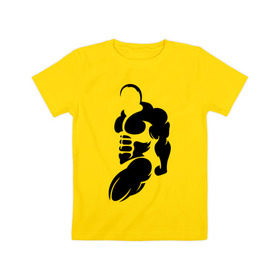 Детская футболка хлопок с принтом Бодибилдер (Культурист). в Кировске, 100% хлопок | круглый вырез горловины, полуприлегающий силуэт, длина до линии бедер | Тематика изображения на принте: bodybuilding | power | sport | мощь | мускулы | мышцы | сила | спорт