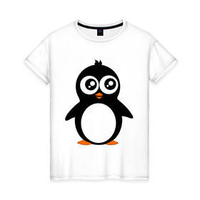Женская футболка хлопок с принтом Милый пингвин. в Кировске, 100% хлопок | прямой крой, круглый вырез горловины, длина до линии бедер, слегка спущенное плечо | животные | милые создания | пингвинчик