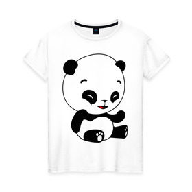 Женская футболка хлопок с принтом Панда смеётся в Кировске, 100% хлопок | прямой крой, круглый вырез горловины, длина до линии бедер, слегка спущенное плечо | Тематика изображения на принте: panda | животные | милые создания