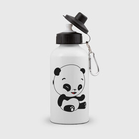 Бутылка спортивная с принтом Панда смеётся в Кировске, металл | емкость — 500 мл, в комплекте две пластиковые крышки и карабин для крепления | Тематика изображения на принте: panda | животные | милые создания