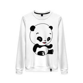 Женский свитшот хлопок с принтом Панда смеётся в Кировске, 100% хлопок | прямой крой, круглый вырез, на манжетах и по низу широкая трикотажная резинка  | panda | животные | милые создания