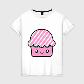 Женская футболка хлопок с принтом Кексик в Кировске, 100% хлопок | прямой крой, круглый вырез горловины, длина до линии бедер, слегка спущенное плечо | вкусное | еда | кекс | пирожное