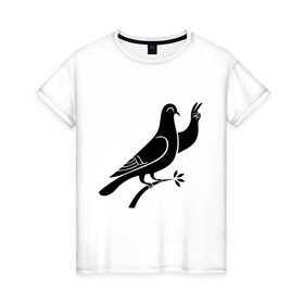 Женская футболка хлопок с принтом Голубь в Кировске, 100% хлопок | прямой крой, круглый вырез горловины, длина до линии бедер, слегка спущенное плечо | голубка | птица