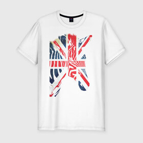 Мужская футболка премиум с принтом Британская зебра в Кировске, 92% хлопок, 8% лайкра | приталенный силуэт, круглый вырез ворота, длина до линии бедра, короткий рукав | Тематика изображения на принте: dtg | england | англия | британия | британский флаг | великобритания | животные | прикольные картинки