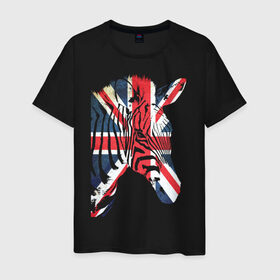 Мужская футболка хлопок с принтом Британская зебра в Кировске, 100% хлопок | прямой крой, круглый вырез горловины, длина до линии бедер, слегка спущенное плечо. | Тематика изображения на принте: dtg | england | англия | британия | британский флаг | великобритания | животные | прикольные картинки