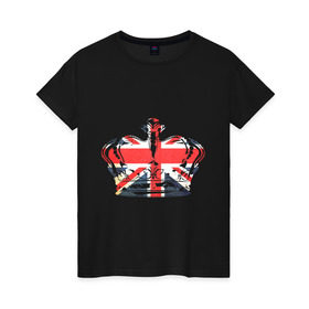 Женская футболка хлопок с принтом Корона, флаг Британии в Кировске, 100% хлопок | прямой крой, круглый вырез горловины, длина до линии бедер, слегка спущенное плечо | dtg | england | англия | британия | британский флаг | великобритания | прикольные картинки