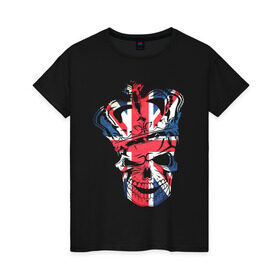 Женская футболка хлопок с принтом Британский черепок в Кировске, 100% хлопок | прямой крой, круглый вырез горловины, длина до линии бедер, слегка спущенное плечо | скелет