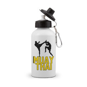 Бутылка спортивная с принтом Муай тай (Muay Thai). в Кировске, металл | емкость — 500 мл, в комплекте две пластиковые крышки и карабин для крепления | бойцы | бокс | боксеры | спортивные | тайский бокс
