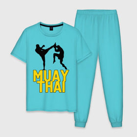 Мужская пижама хлопок с принтом Муай тай (Muay Thai). в Кировске, 100% хлопок | брюки и футболка прямого кроя, без карманов, на брюках мягкая резинка на поясе и по низу штанин
 | бойцы | бокс | боксеры | спортивные | тайский бокс