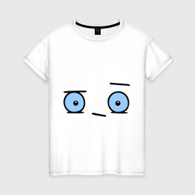 Женская футболка хлопок с принтом Бодрый смайл в Кировске, 100% хлопок | прямой крой, круглый вырез горловины, длина до линии бедер, слегка спущенное плечо | глаза | глазастик | настроение | позитив | рожица | смайлы | чудик