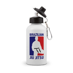 Бутылка спортивная с принтом Джиу-джитсу (Jiu jitsu) в Кировске, металл | емкость — 500 мл, в комплекте две пластиковые крышки и карабин для крепления | brazilian | бой | джиу джитсу | карате | черный пояс