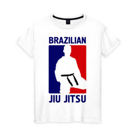 Женская футболка хлопок с принтом Джиу-джитсу (Jiu jitsu) в Кировске, 100% хлопок | прямой крой, круглый вырез горловины, длина до линии бедер, слегка спущенное плечо | brazilian | бой | джиу джитсу | карате | черный пояс