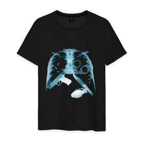 Мужская футболка хлопок с принтом Рентген ребра в Кировске, 100% хлопок | прямой крой, круглый вырез горловины, длина до линии бедер, слегка спущенное плечо. | dtg | гранаты | оружие | пистолет | ребра | ренген | ренгеновский снимок
