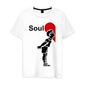 Мужская футболка хлопок с принтом Soul Mate (родная душа). в Кировске, 100% хлопок | прямой крой, круглый вырез горловины, длина до линии бедер, слегка спущенное плечо. | для влюбленных | для двоих | любовь | парные | половинка | сердечко | сердце