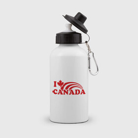 Бутылка спортивная с принтом I love canada. в Кировске, металл | емкость — 500 мл, в комплекте две пластиковые крышки и карабин для крепления | 