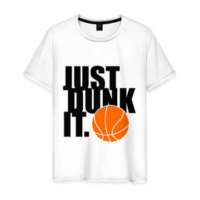 Мужская футболка хлопок с принтом Just dunk it. в Кировске, 100% хлопок | прямой крой, круглый вырез горловины, длина до линии бедер, слегка спущенное плечо. | just dunk | just dunk it | nba | баскетбол | баскетбольный мяч | мяч dunk | нба