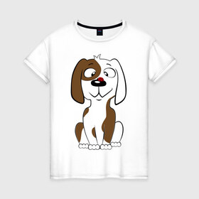 Женская футболка хлопок с принтом Забавный щенок в Кировске, 100% хлопок | прямой крой, круглый вырез горловины, длина до линии бедер, слегка спущенное плечо | домашние животные | животные | собака | собачка | щенок