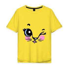 Мужская футболка хлопок Oversize с принтом Котейка подмигивает в Кировске, 100% хлопок | свободный крой, круглый ворот, “спинка” длиннее передней части | девушкам | для девушек | котик | кошечка | кошка | милые создания